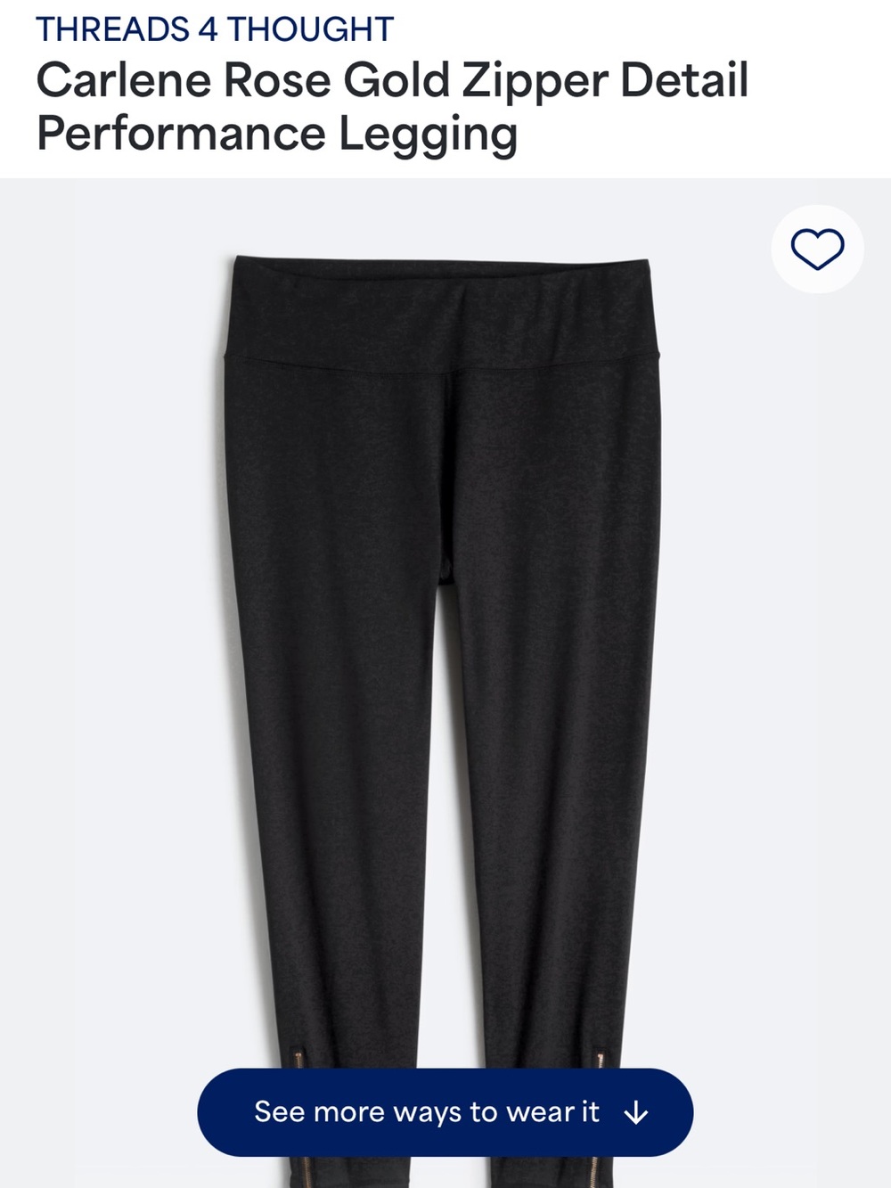 NWT Threads 4 Thought Kids Black Legging with Rose Gold Zipper Accents.  Size 2X